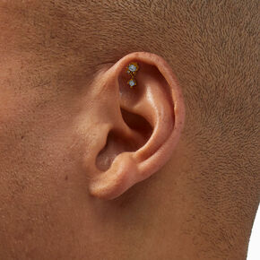 Gold-tone Stainless Steel Cubic Zirconia 18G Triple Dangling Threadless Helix Earring,