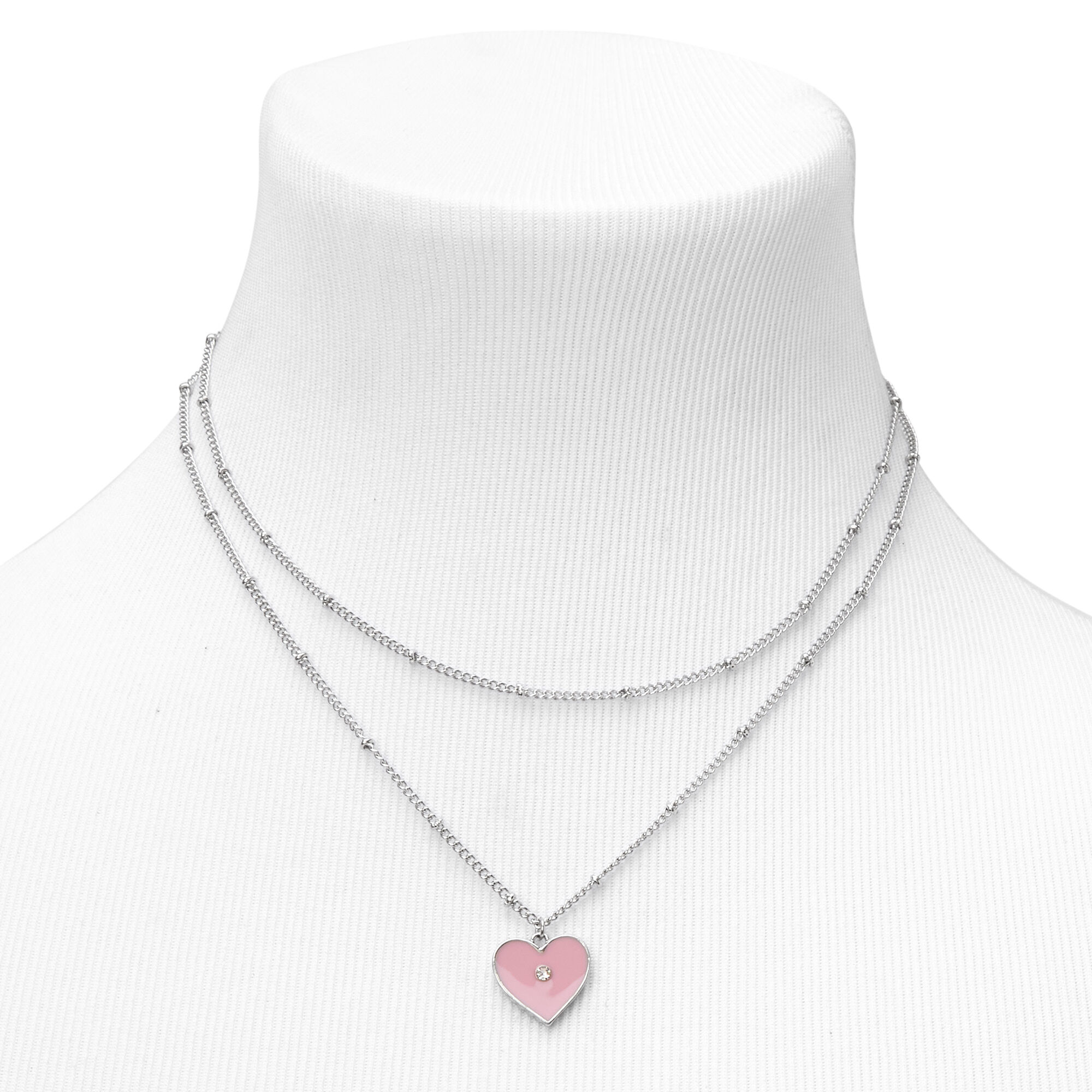 Silver Heart Pendant Necklace - Pink,