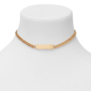 Gold ID Tag Chain Choker Necklace,