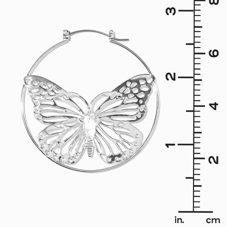Silver-tone Filigree Butterfly 50MM Hoop Earrings ,