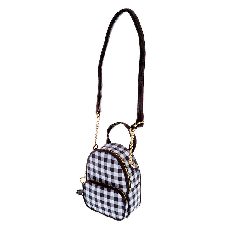 Daisy Gingham Mini Backpack Crossbody Bag - Black,