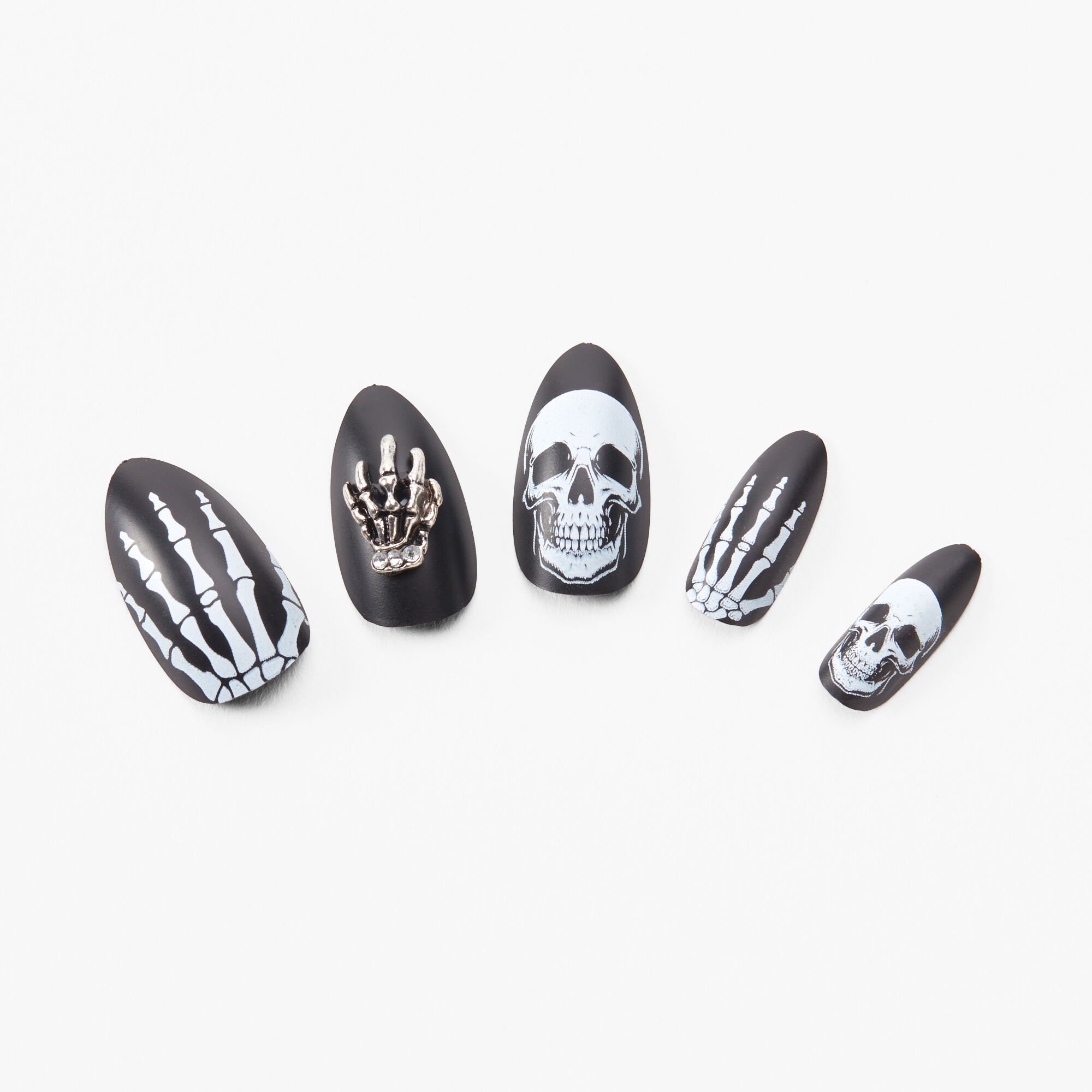 Faux ongles autocollants stiletto squelette - Lot de 24,