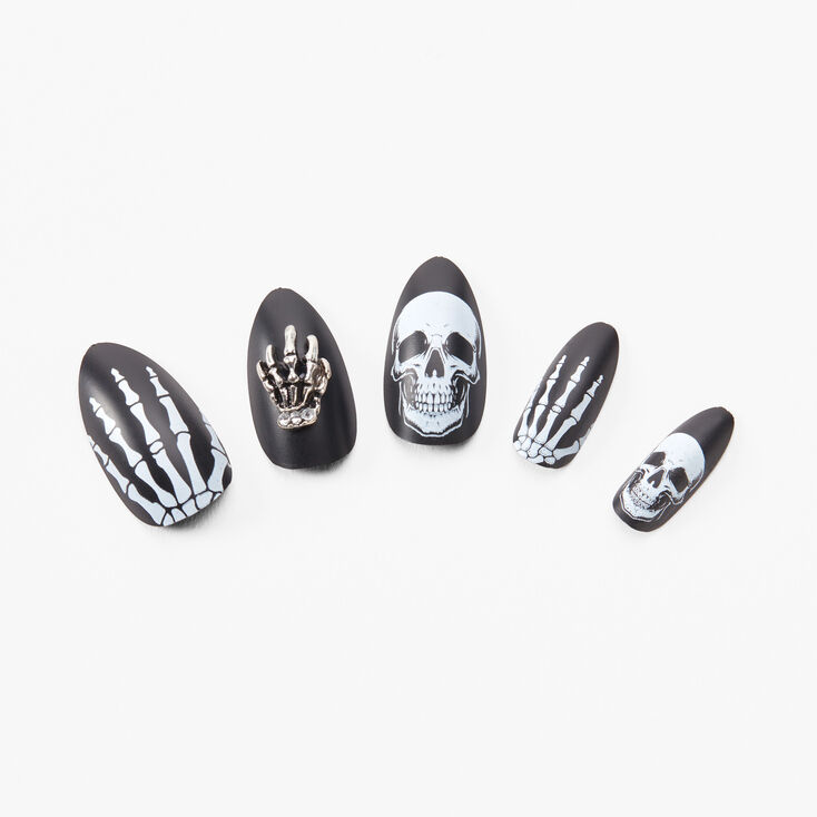 Faux ongles autocollants stiletto squelette - Lot de 24,