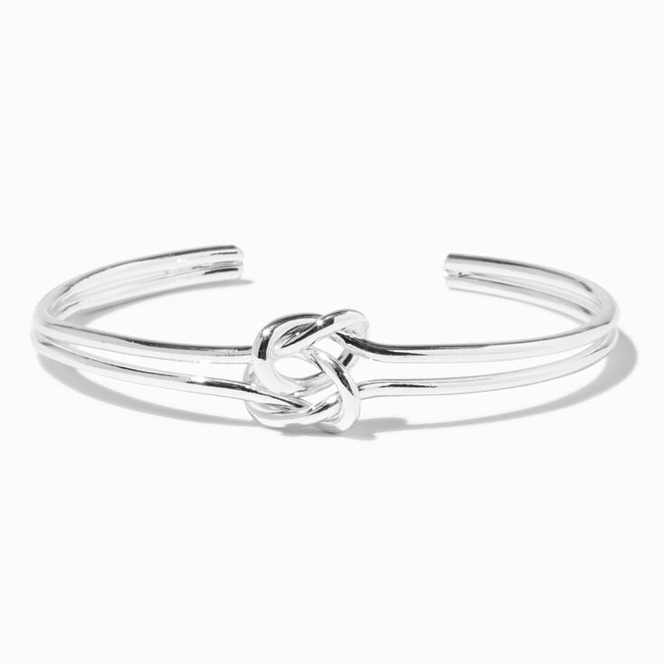 Bracelet manchette &agrave; double n&oelig;ud couleur argent&eacute;e,