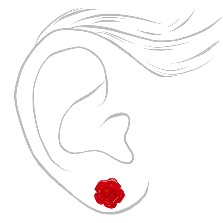 Clous d&#39;oreilles rose sculpt&eacute;e couleur argent&eacute;e - Rouge,