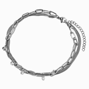 Silver-tone Double-Row Paperclip Chain Anklet,