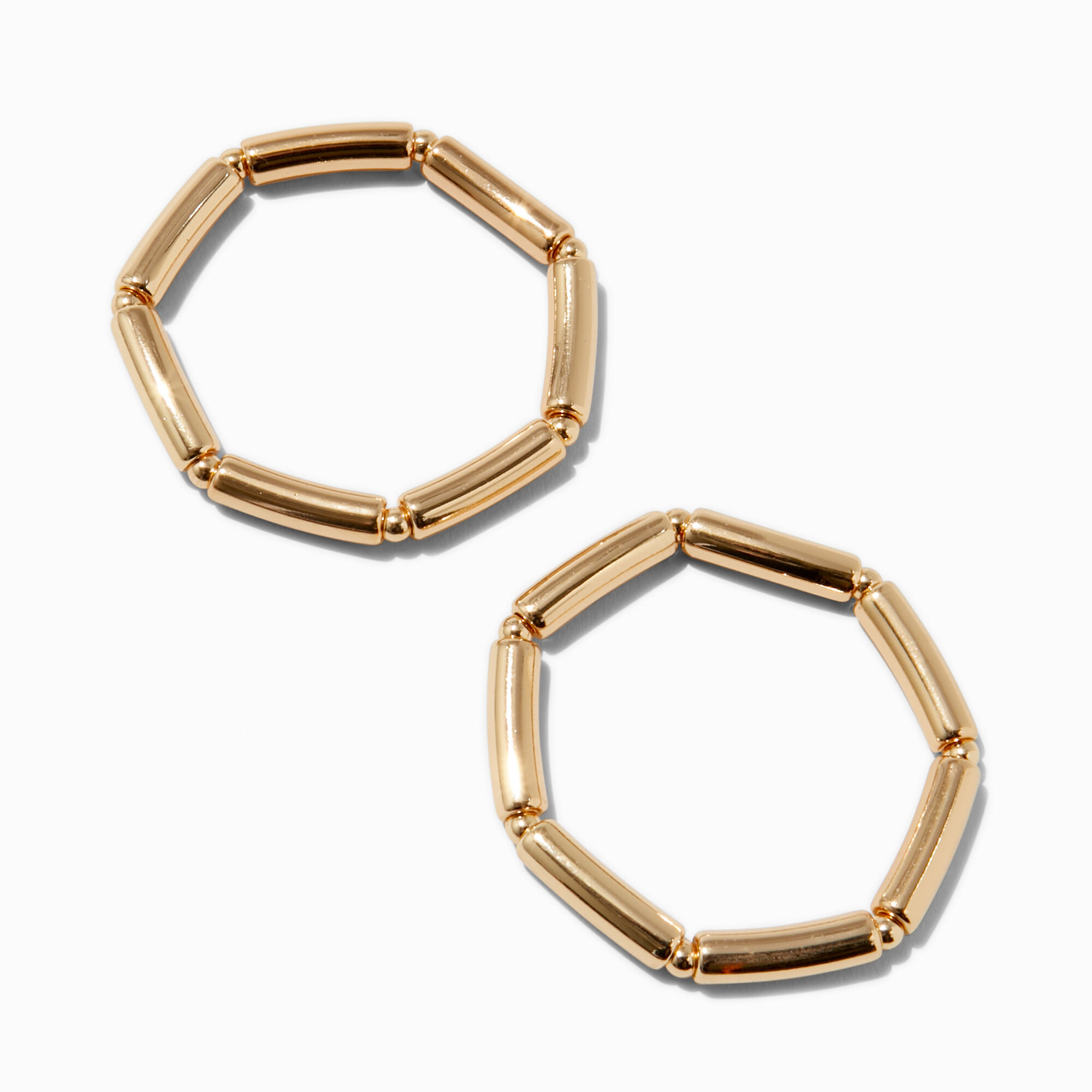 Gold-tone Macaroni Tube Stretch Bracelets - 2 Pack,