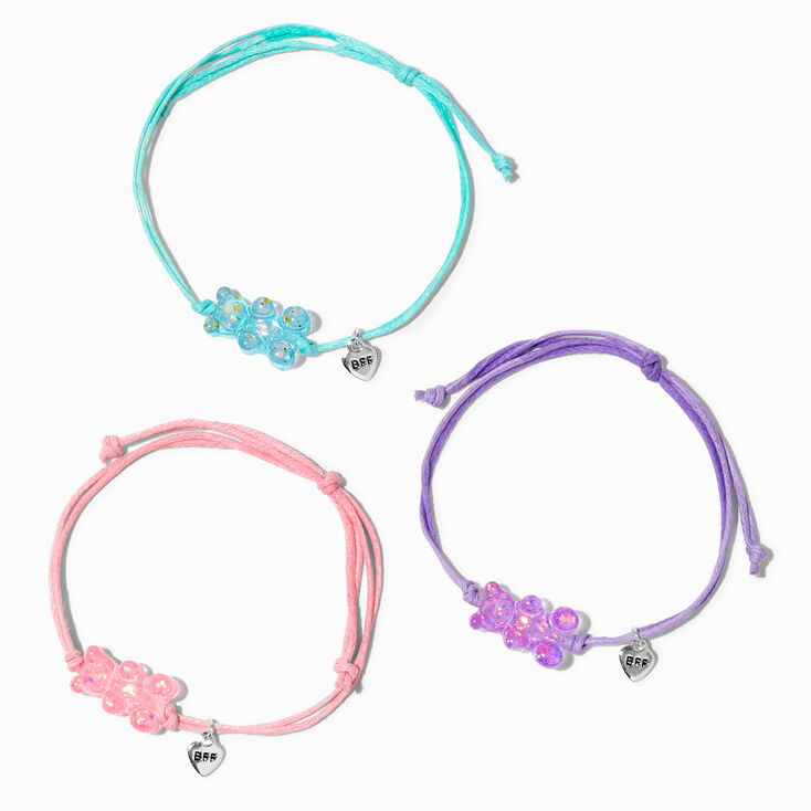Best Friends Glitter Gummy Bears Pastel Adjustable Cord Bracelets - 3 Pack,
