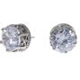 Silver Cubic Zirconia Round Crown Stud Earrings - 10MM,