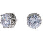 Silver Cubic Zirconia Round Crown Stud Earrings - 10MM,