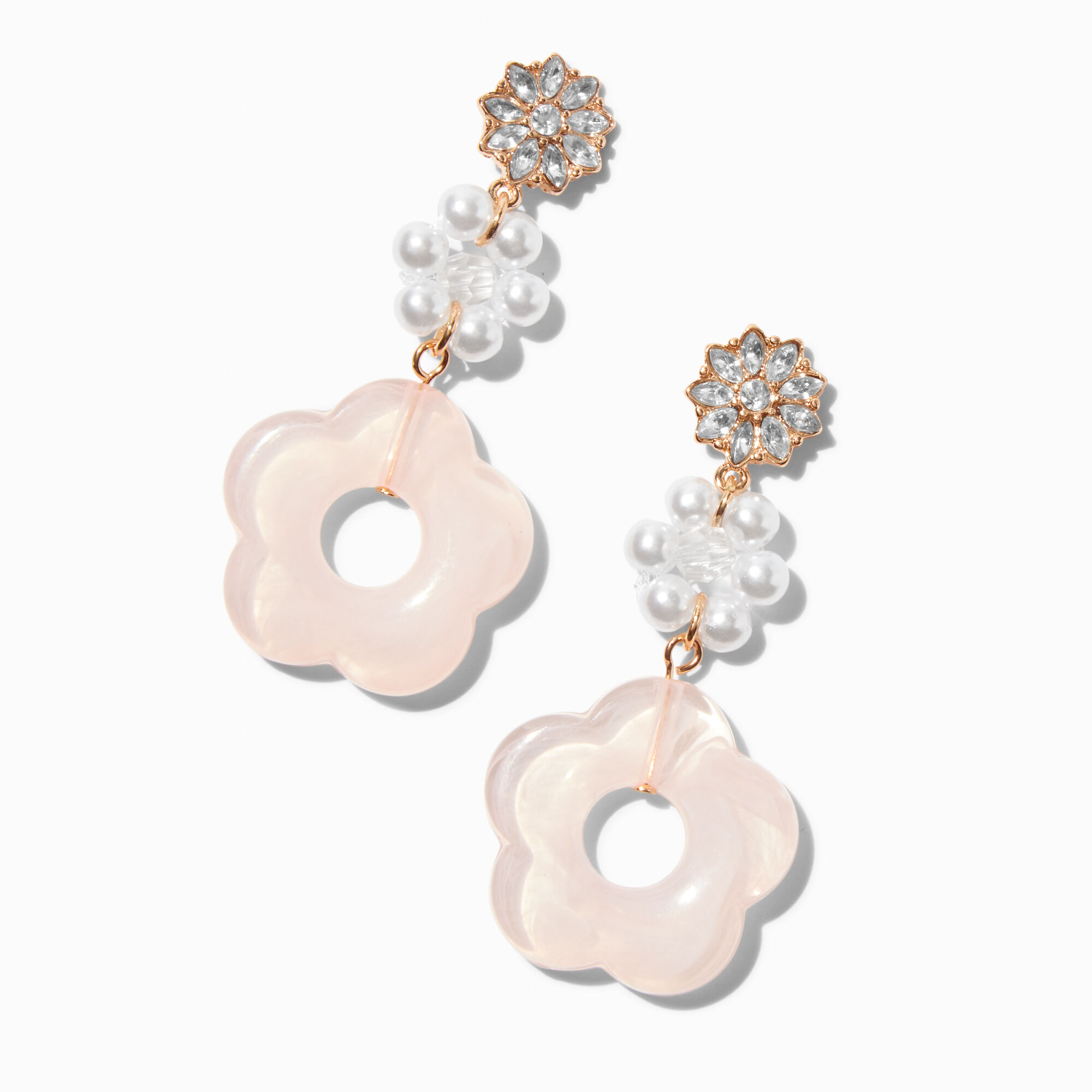 Pearl Blush Pink Daisy 2.5" Drop Earrings ,