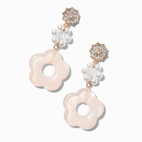 Pearl Blush Pink Daisy 2.5&quot; Drop Earrings ,
