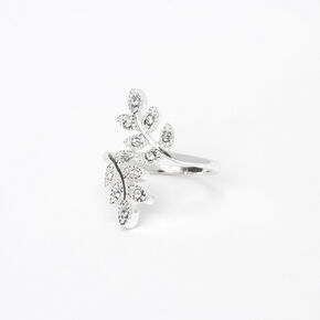 Silver Embellished Leaf Wrap Midi Ring,