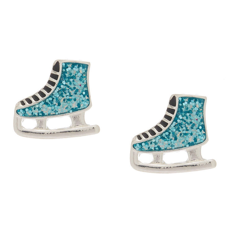Glitter Ice Skate Stud Earrings - Blue,