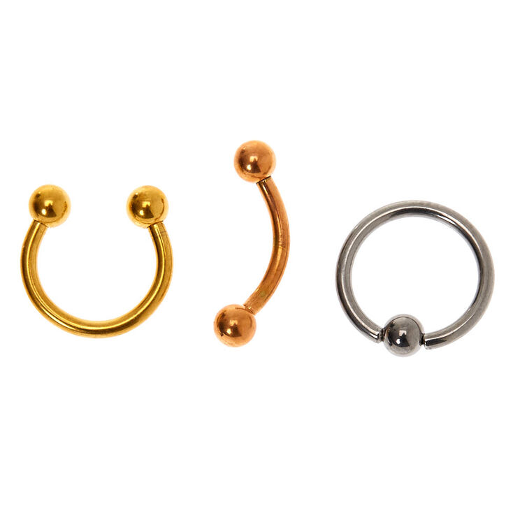 Boucles de cartilage assorties 16&nbsp;g couleur titan&eacute;e en m&eacute;taux mixtes - Lot de 3,