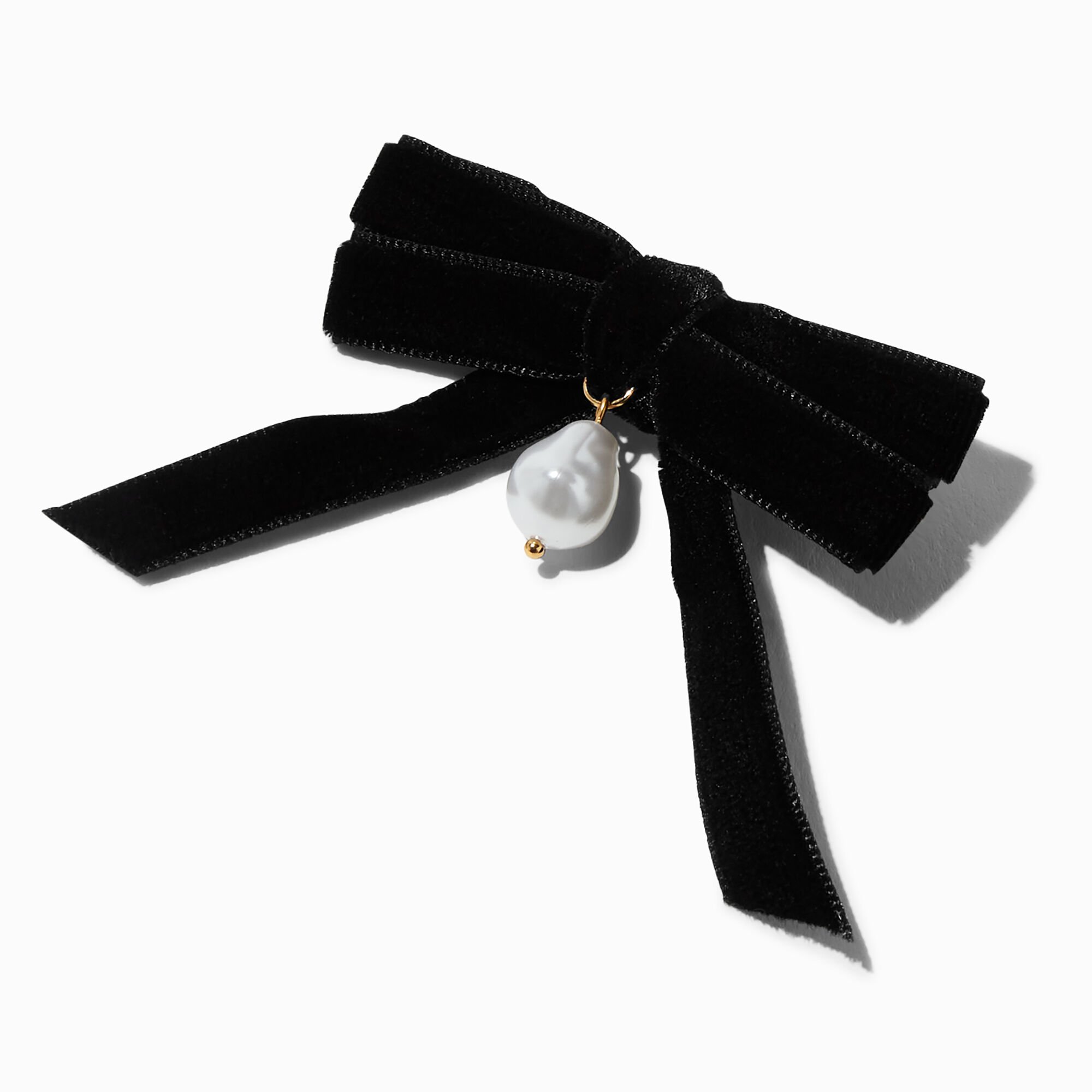 View Claires Velvet Bow Pearl Brooch Black information
