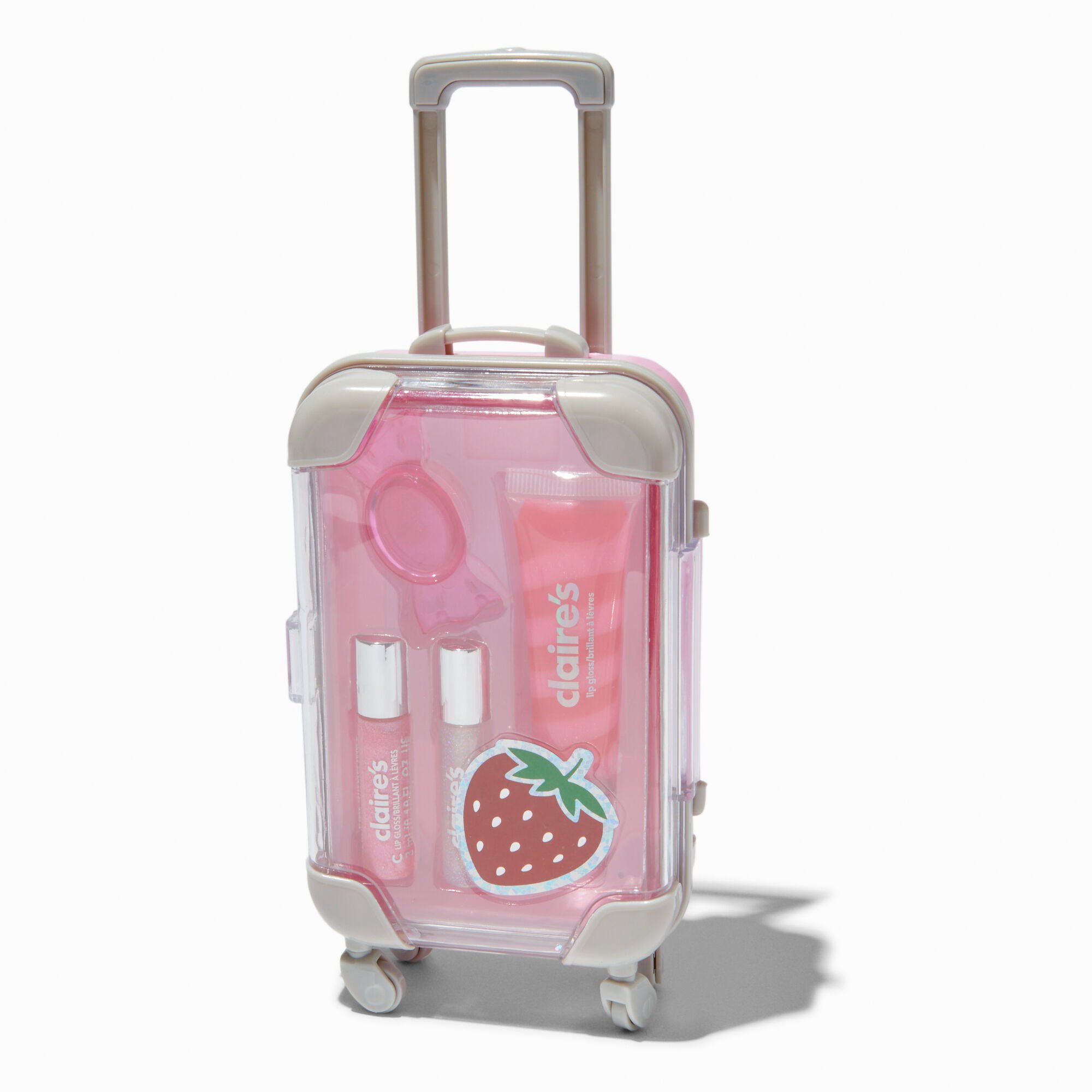 View Claires Strawberry Luggage Lip Gloss Set Pink information