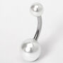 Silver 14G Classic Pearl Belly Ring - Ivory,