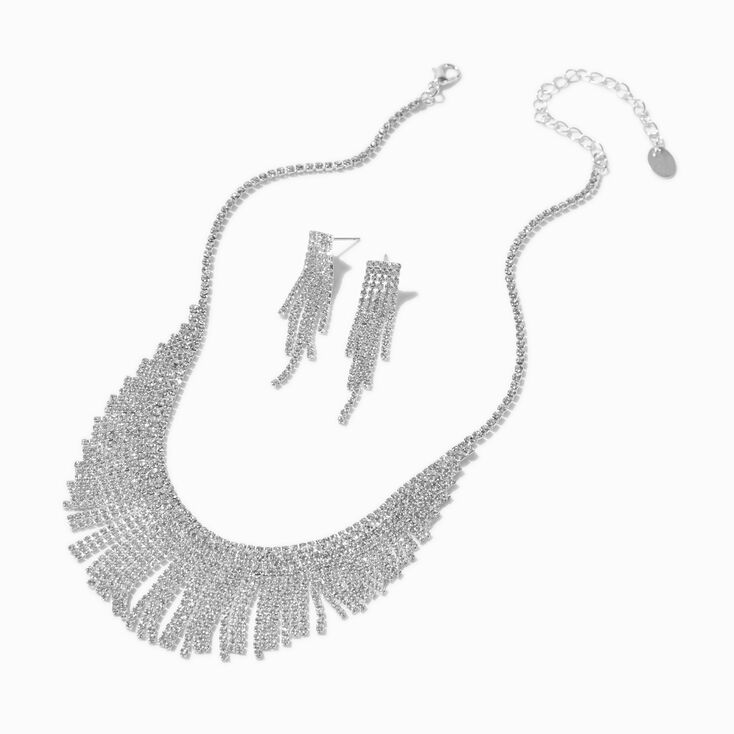 Silver-tone Crystal Mini Fringe Jewelry Set - 2 Pack,
