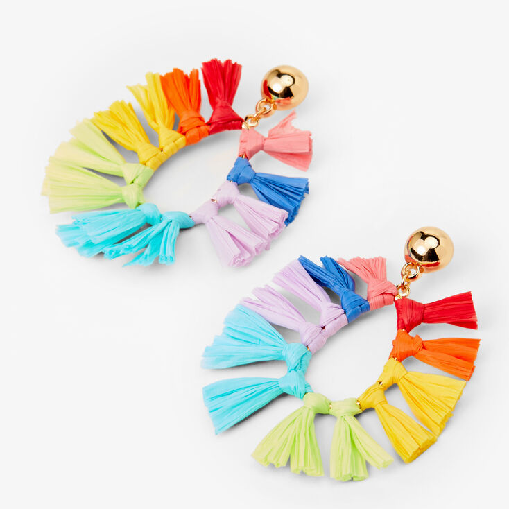 Gold 2&quot; Rainbow Tassel Drop Earrings,