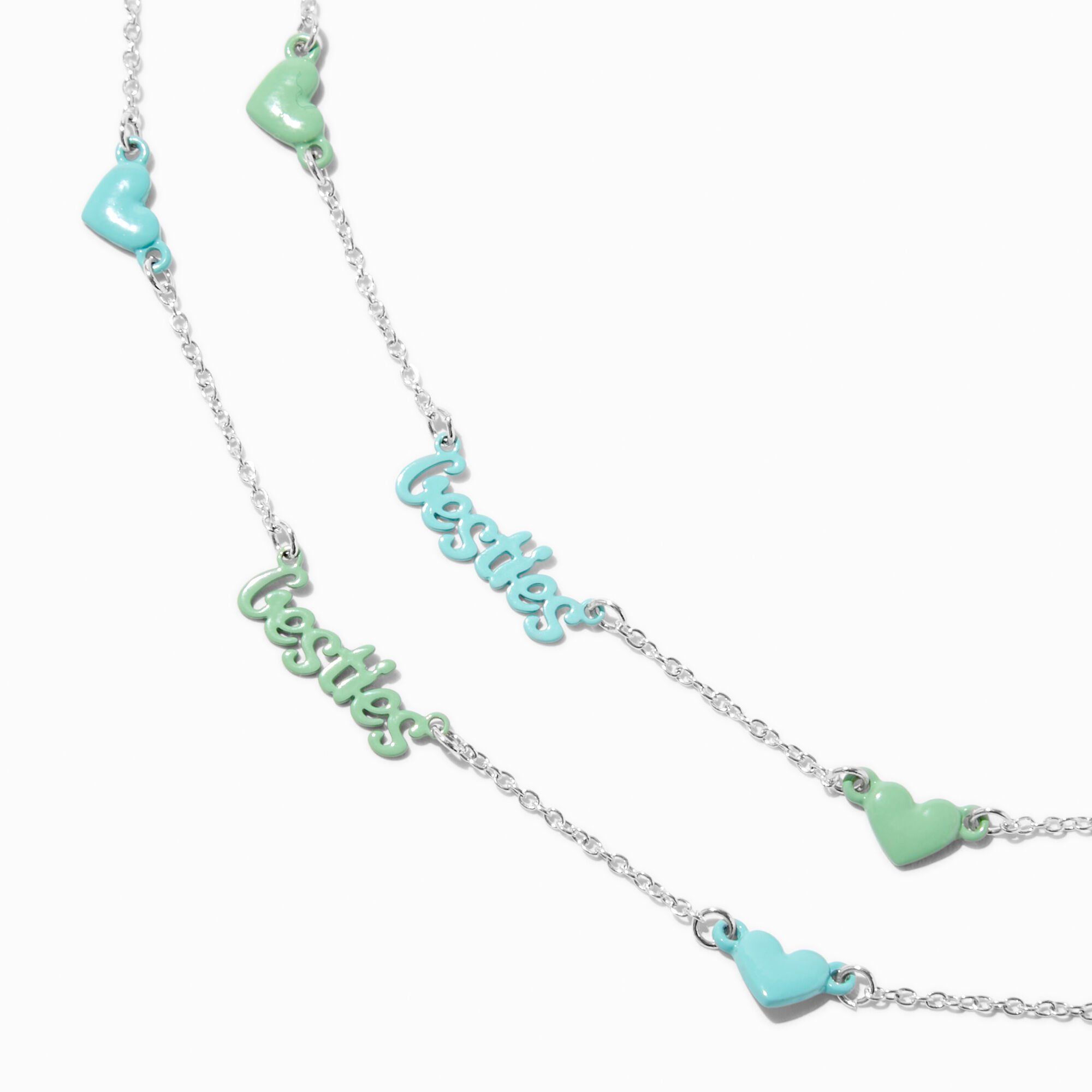 Best Friends Blue & Green Besties Heart Pendant Necklaces - 2 Pack,