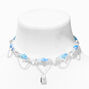 Silver Padlock Blue Beaded Choker Necklace,