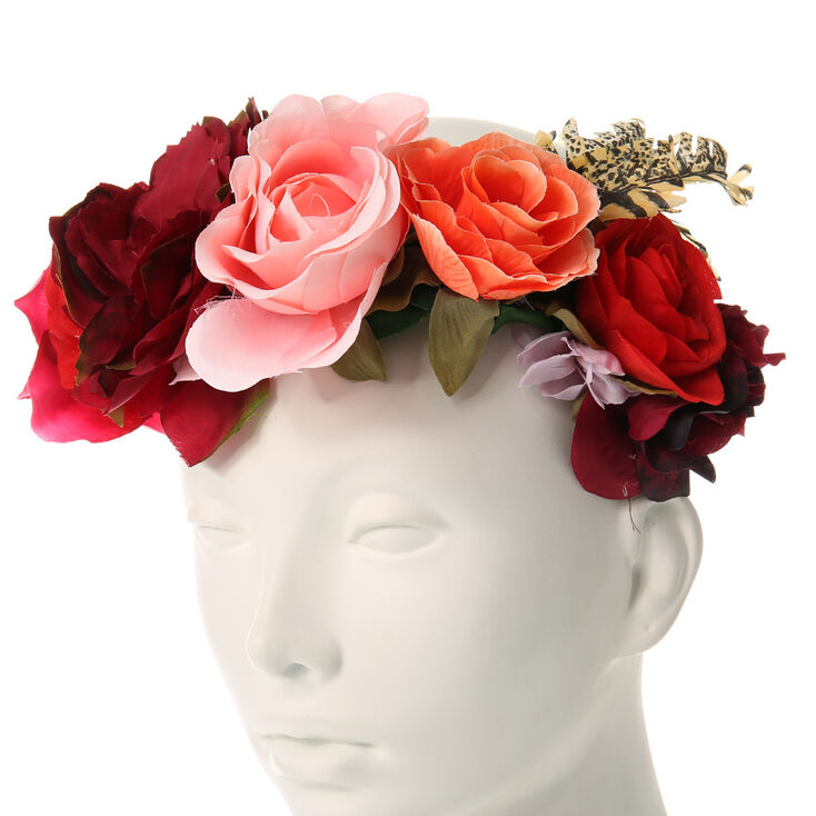 Feather Rose Flower Crown Headwrap,