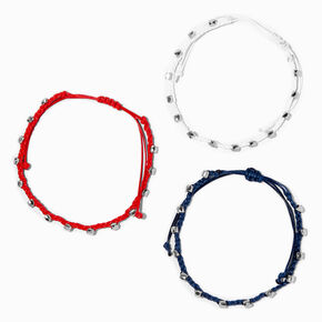 Red, White, &amp; Blue Adjustable Cord Anklets - 3 Pack,