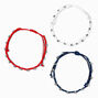 Red, White, &amp; Blue Adjustable Cord Anklets - 3 Pack,