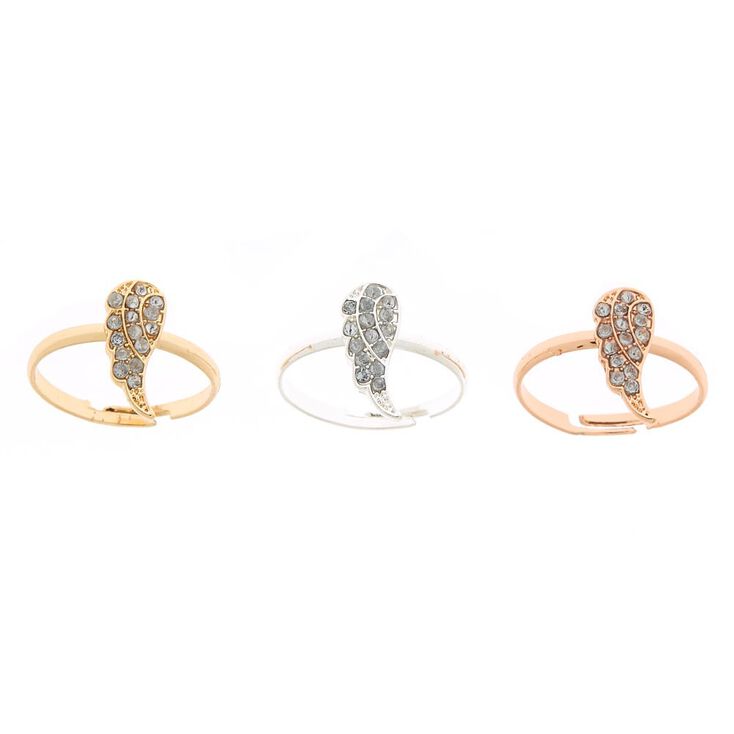Lot de 3&nbsp;bagues best friends avec aile en strass en m&eacute;taux mixtes,