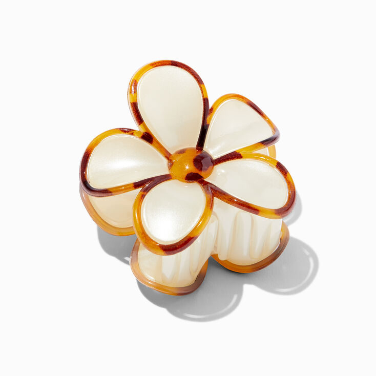 Cream &amp; Tortoiseshell Lined Flower Hair Claw,