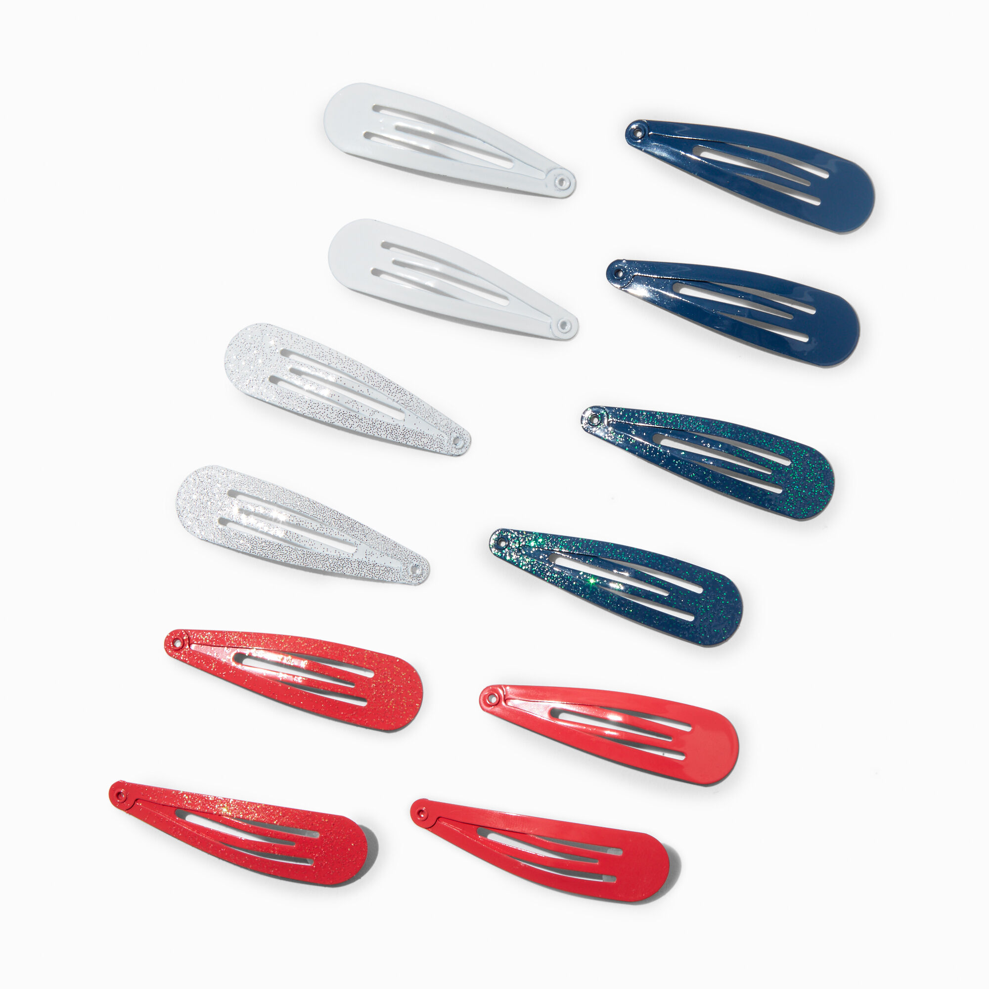 View Claires Red White Snap Hair Clips 12 Pack Blue information