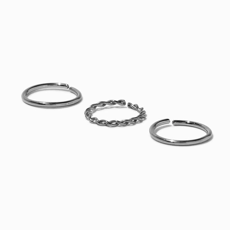 Anneaux pour piercing de nez 0,8&nbsp;mm lisses et torsad&eacute;s en titane couleur argent&eacute;e - Lot de 3,