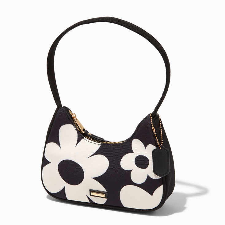 Black &amp; White Daisy Shoulder Handbag,