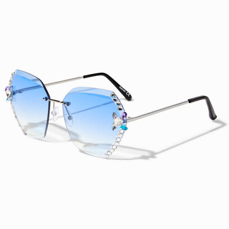 Blue Octagon Embellished Frame Sunglasses,