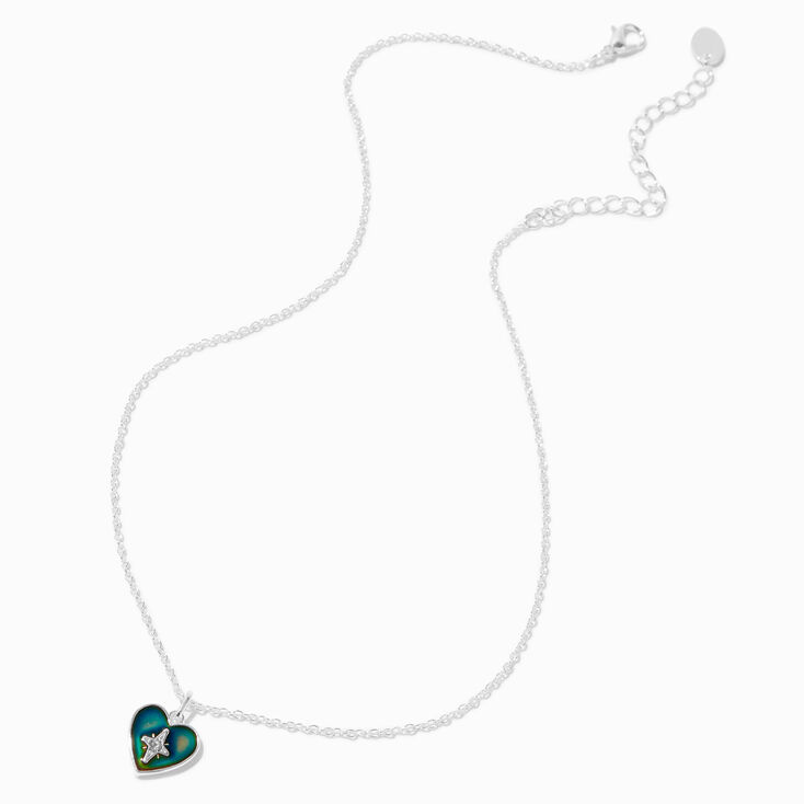 Collier &agrave; pendentif c&oelig;ur d&rsquo;humeur couleur argent&eacute;e,