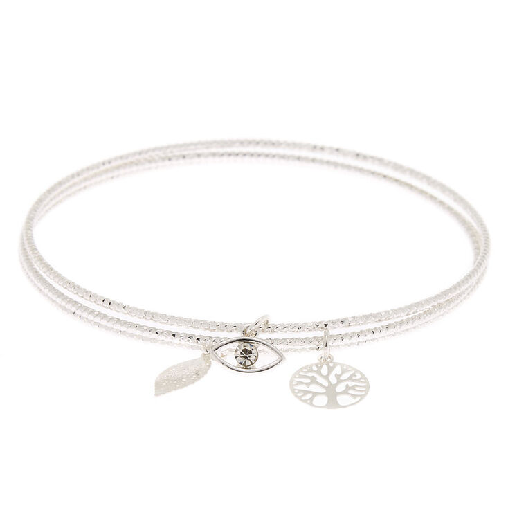 Silver Nature Charm Bangle Bracelets 3 Pack Silver Nature Charm Bangle Bracelets 3 Pack
