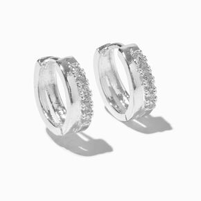Silver-tone Cubic Zirconia 10mm Pav&eacute; Double Clicker Hoop Earrings,