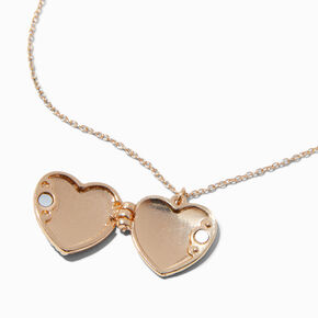 Gold-tone Heart Crystal Initial Locket Pendant Necklace - A,