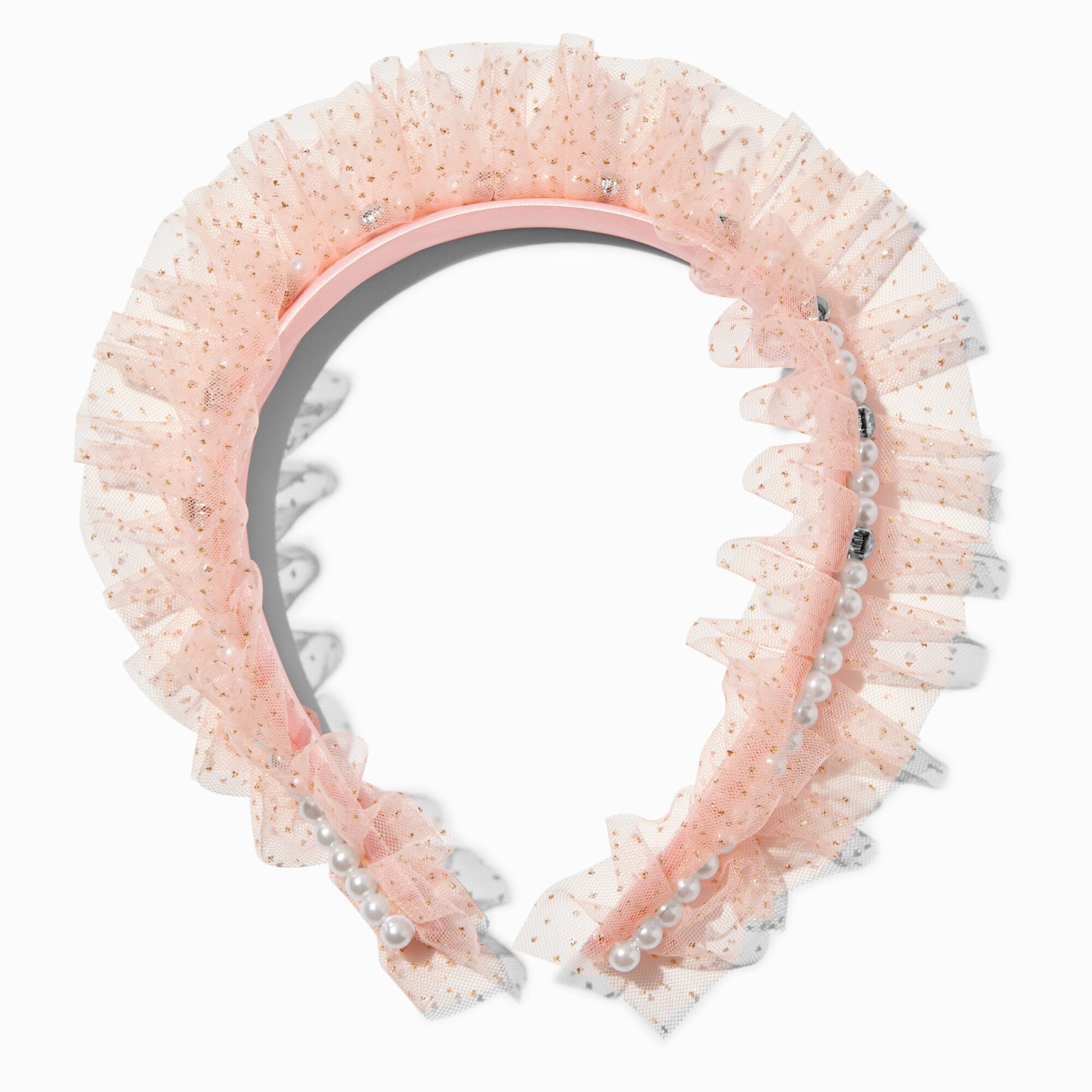View Claires Blush Glitter Tulle Pearl Headband Pink information