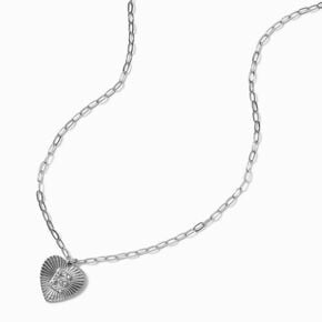 Silver-tone Radiant Heart Initial Pendant Necklace - E,