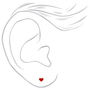 Red Enameled Heart Stud Earrings,
