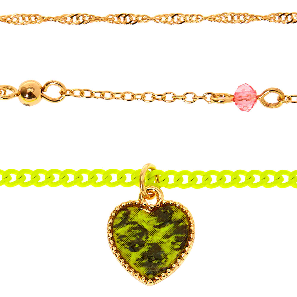 Ras-de-cou cœur peau de serpent couleur dorée - Jaune fluo, lot de 3,