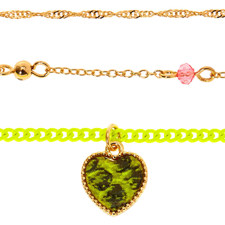 Gold Snakeskin Heart Choker Necklaces - Neon Yellow, 3 Pack,