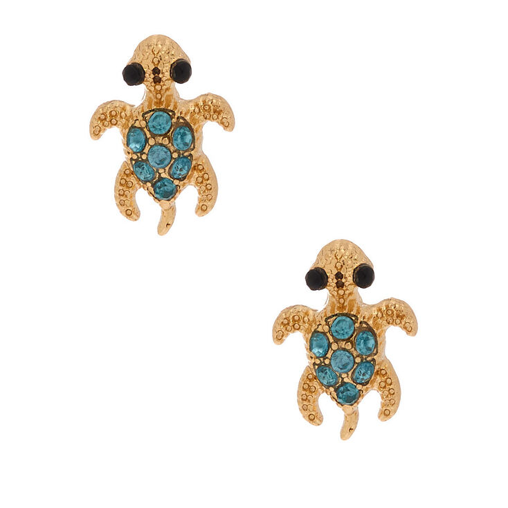 Gold Turtle Stud Earrings - Green,