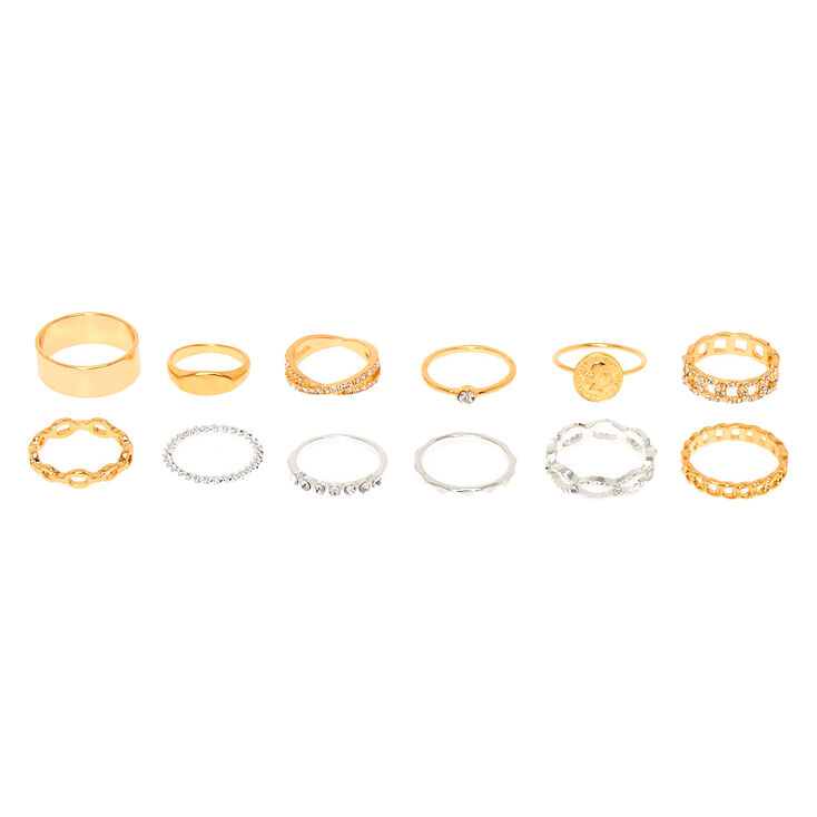 Mixed Metal Chain Rings - 10 Pack,