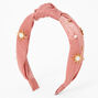 Pink Embellished Starburst Knotted Satin Knit Headband,