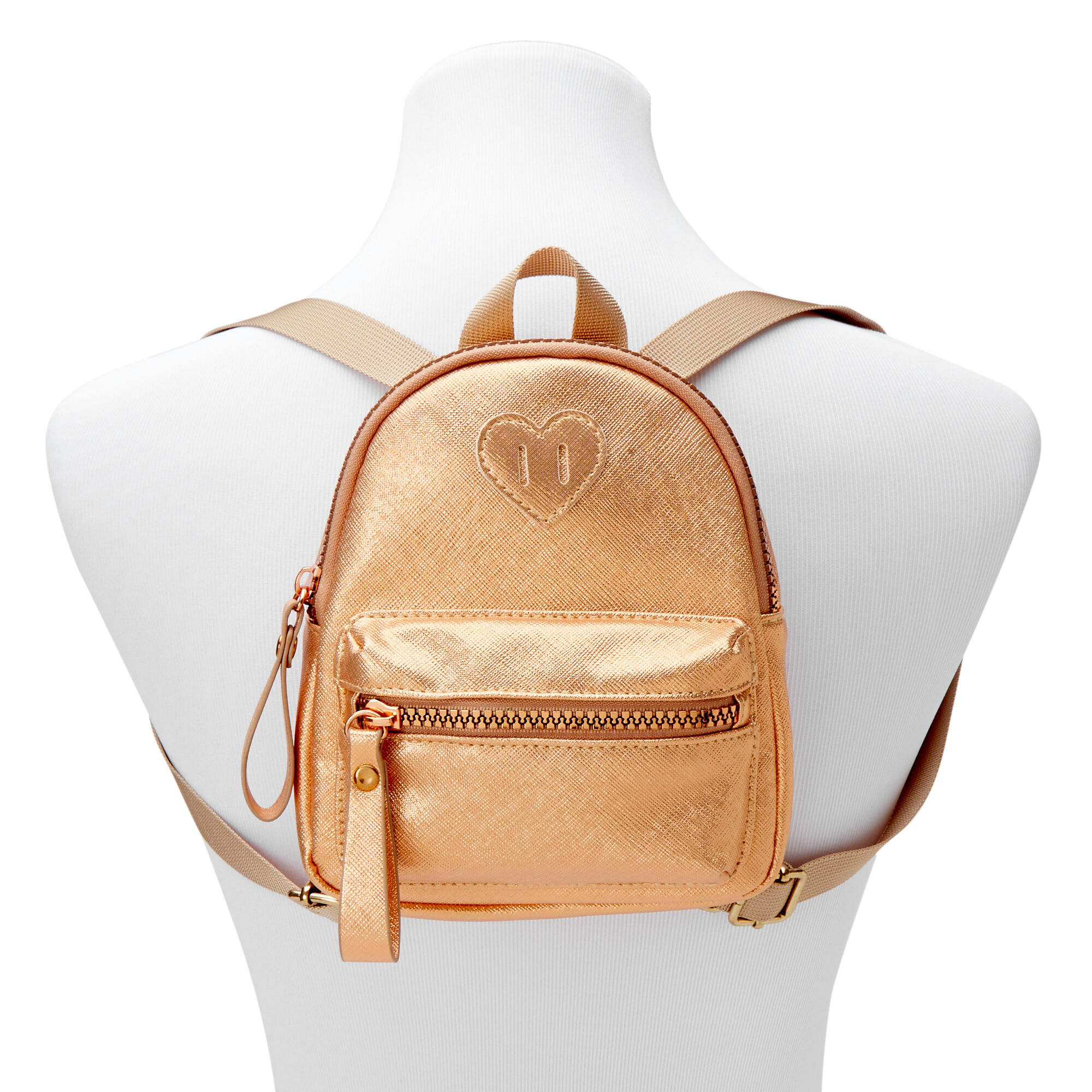 Claire s Club Metallic Heart Mini Backpack Rose Gold