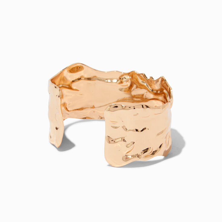 Bracelet manchette textur&eacute; couleur dor&eacute;e,