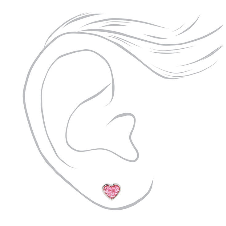 Stainless Steel Glitter Heart Studs Ear Piercing Kit with Ear Care Solution,